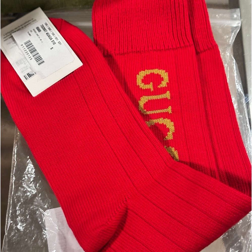 🩷💯🆕Authentic Gucci intarsia Cotton Blend Ribbed Long knit logo socks - Picture 8 of 12